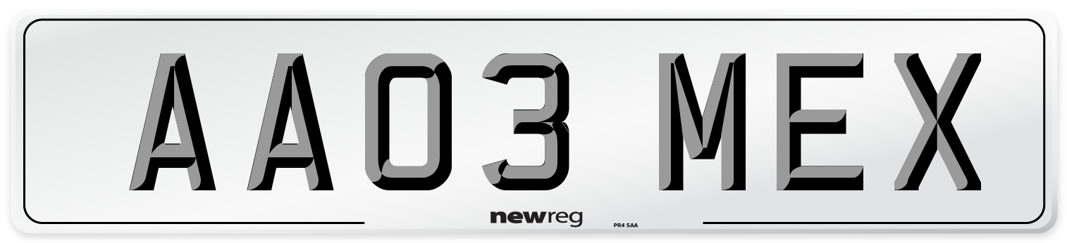 AA03 MEX Number Plate from New Reg